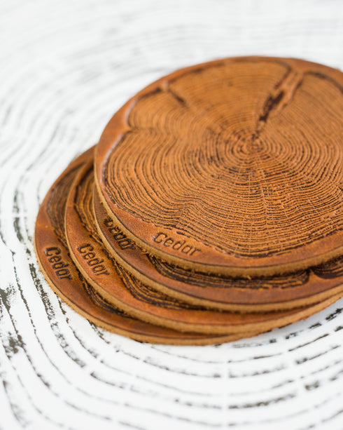 Leather Coasters (Cedar Tree Embossed)